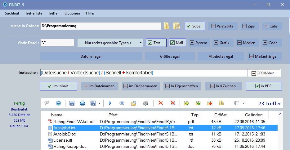 Dateisuche inklusive Volltextsuche für Windows: Shareware