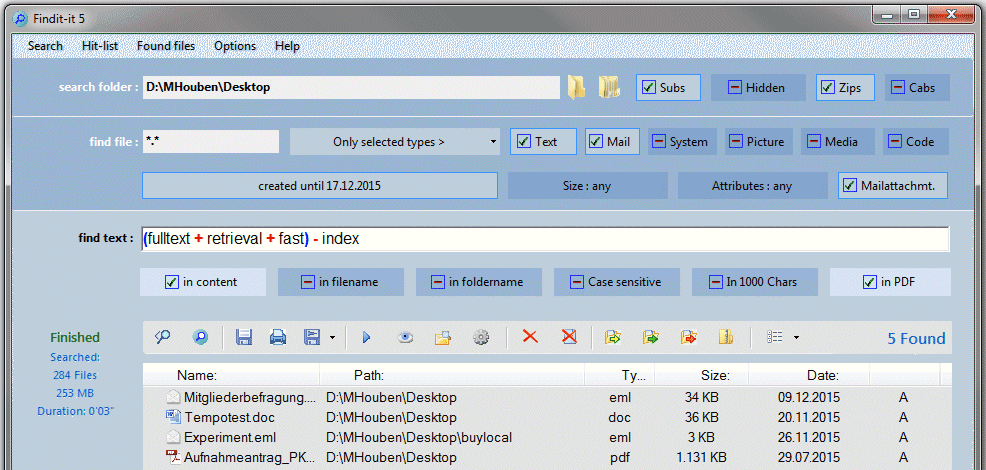File search with full text retrieval: Shareware