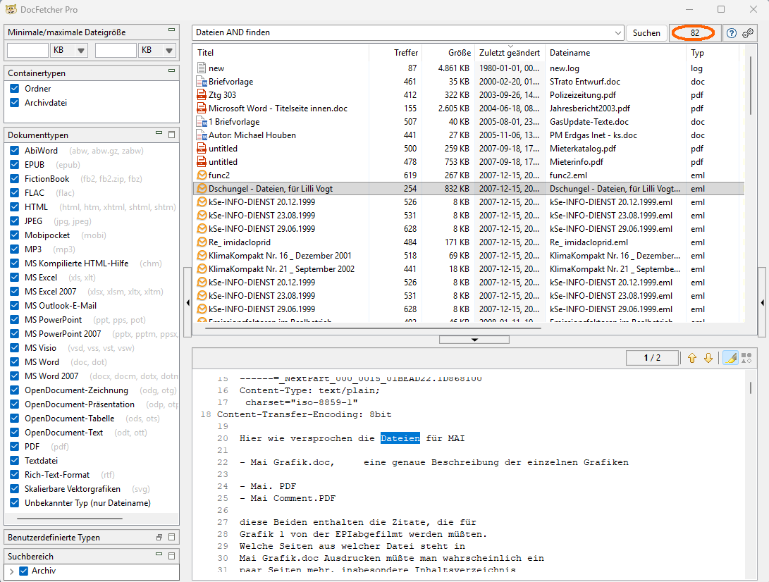 DocFetcher Search Result