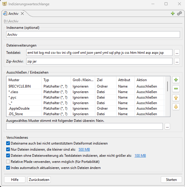 DocFetcher Extended Index Configuration