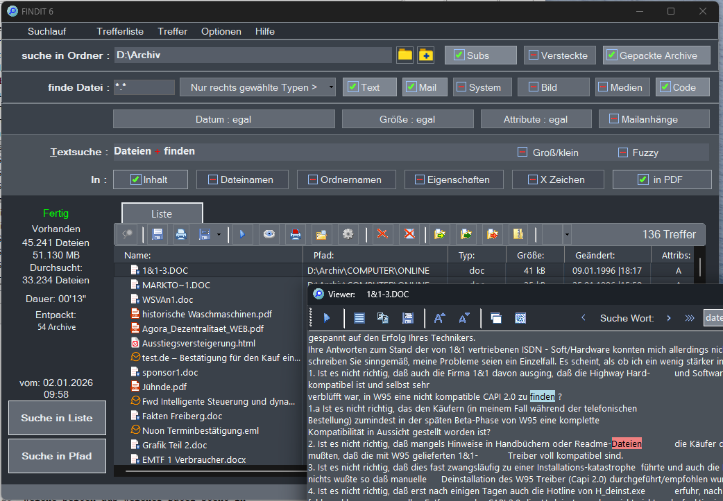 Findit vs DocFetcher Comparison