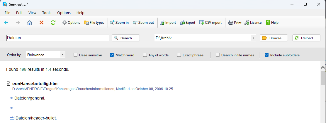 SeekFast 1-Word Search Result