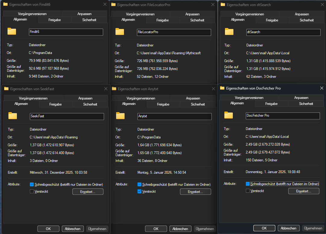 Storage comparison: Directory properties of competitor tools